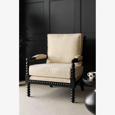 Rockett St George Natural Linen & Black Bobbin Armchair