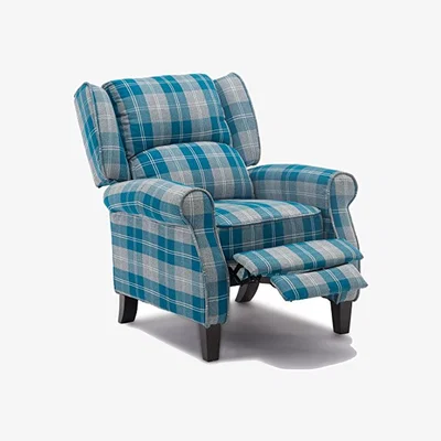 The Range Eaton Wing Back Fireside Check Fabric Recliner Armchair - Blue / Full Colour
