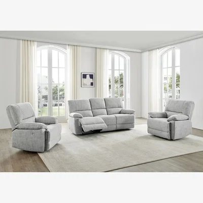 The Range Oxford Grey Fabric Electric Reclining 3 Seater + 2 Armchairs - Grey