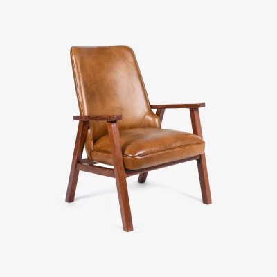 The Range High Back Genuine Leather Accent Armchair - Brown