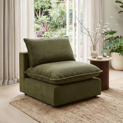 The Range Echo Linen-Look Fabric Armless Armchair for Modular Sofa - Green