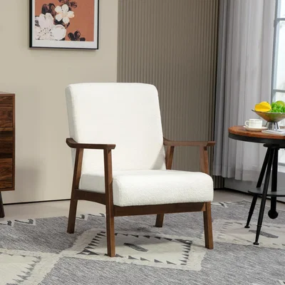 The Range HOMCOM Boucl Armchair with Wide Seat and Thick Padded - White
