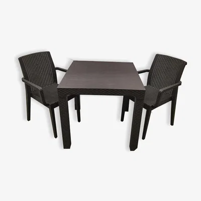 The Range 3 Piece Armchair Rattan Bistro Set - Dark Brown  - Red