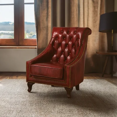 The Range Victor Deep Red Leather Lounge Chair with Tufted Back - Red