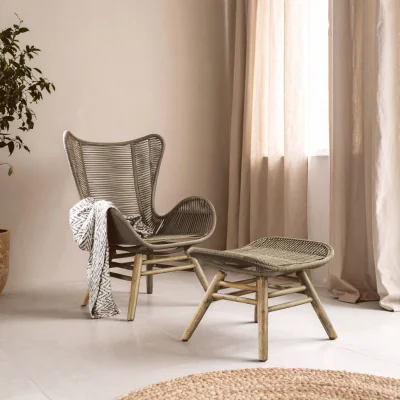 The Range Sisal Latte Rope Lounge Chair And Footstool - Brown