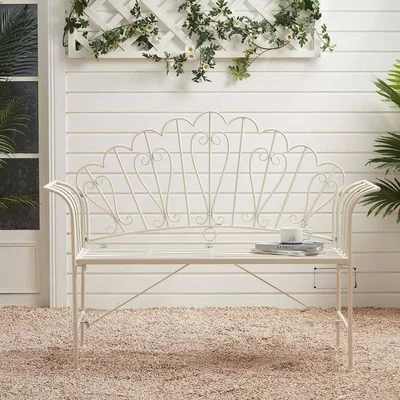 The Range Modern Cast Iron Garden Bench 3 Seater Chair Backrest Armrest Recliner - White