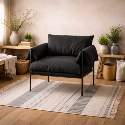 The Range Wardour Armchair Onyx Houseweave with Matt Metal Legs - Black