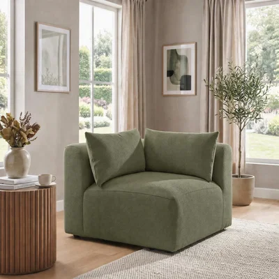 The Range Drift Boucle Corner Section Armchair for Modular Sofa - Green