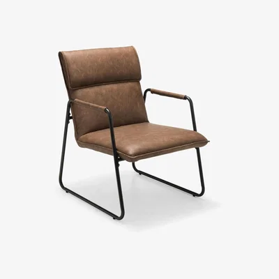The Range Faux Leather Armchair with Black Metal Frame - Brown