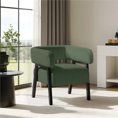 The Range Yaheetech Corduroy Armchair with Solid Wood Legs - Dark Green
