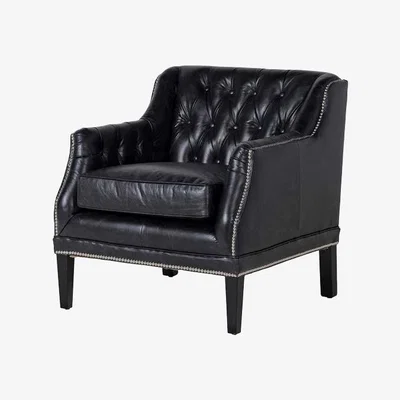 Rockett St George Black Buttoned Back Leather Armchair
