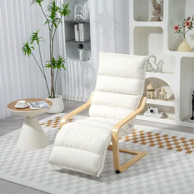 The Range HOMCOM Upholstered Lounge Chair with Adjustable Footrest - Cream