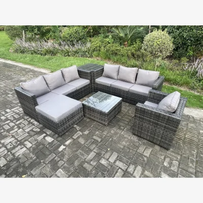 The Range Fimous 8-Seater Rattan Set with Armchair, Coffee Table & Footstool - Dark Grey