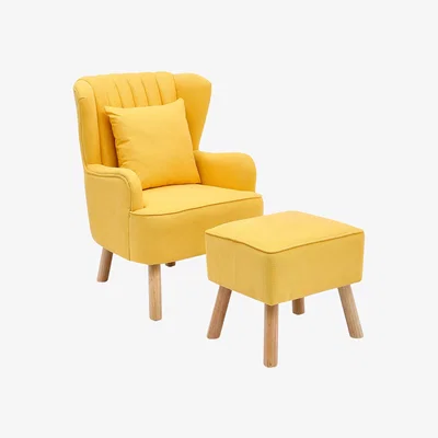 The Range Wingback Chair and Footstool  - Yellow