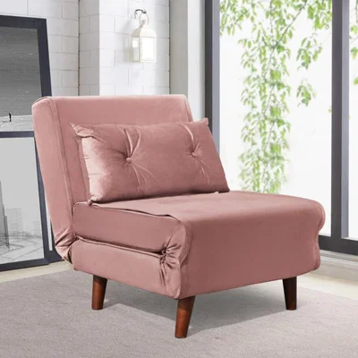 The Range Sofa Bed Chair Velvet Fabric Armchair Sleeper Chair Chaise Pull Out - Pink