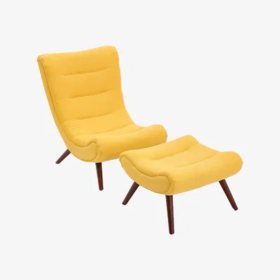 The Range Velvet Sponge Lounge Chair with Footstool - Yellow