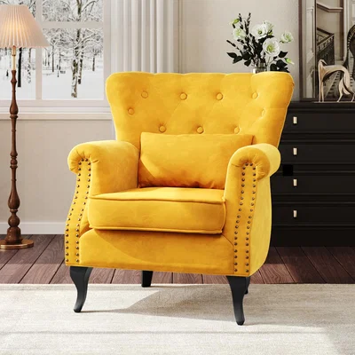 The Range Button-Tufted Backrest Sofa Armchair with Pillow - Yellow