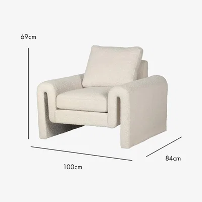 Rockett St George Ivory Boucle Fabric Curved Arm Armchair