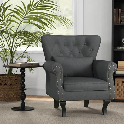 The Range Wingback Armchair Upholstered Fireside Chair with Pillow for Bedroom - Dark Grey