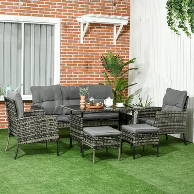 The Range Rattan Garden Furniture Set Armchairs Sofa Footstools - Grey