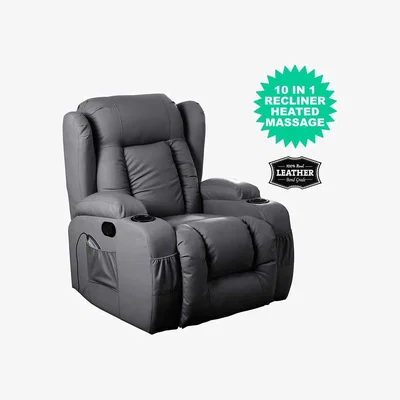 The Range ROMULUS Manual Leather Heated Recliner Armchair - Grey