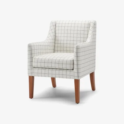 The Range Aubrey Beige Check Fabric Wingback Accent Armchair - Beige