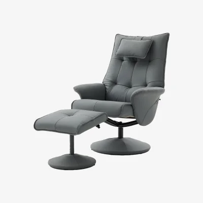 The Range Swivel Recliner Chair PU Leather Lounge Armchair Recliner with Footrest Stool - Grey