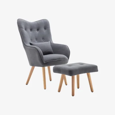The Range Velvet Armchair with Footstool - Grey