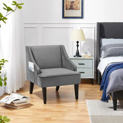 The Range Mid century Modern Upholstered Accent Armchair with Rubberwood Legs Gray - Grey