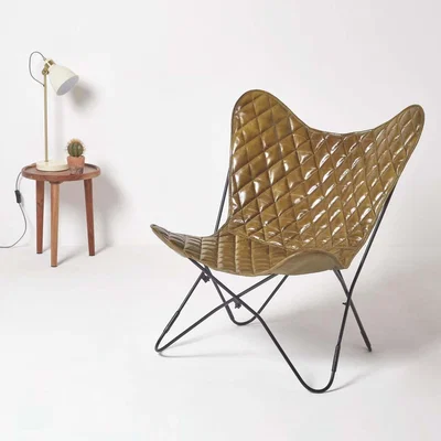The Range Brown Leather Diamond Butterfly Chair - Brown