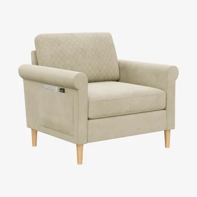 The Range Fabric Accent chair Upholstered Armchair with Bilateral Pocket - Beige
