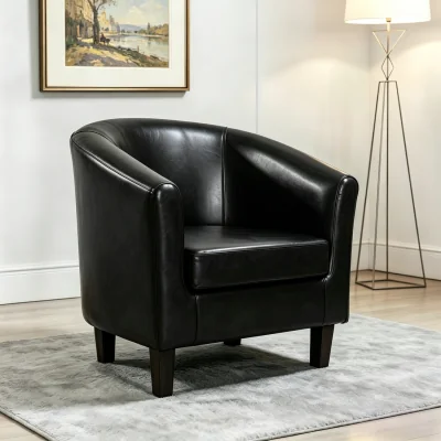 The Range MCC Direct Faux Leather Tub Chair Lounge Accent Armchair - Black