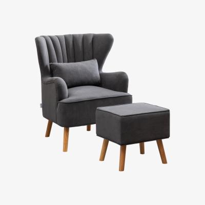 The Range Velvet Wingback Chair with Footstool - Grey