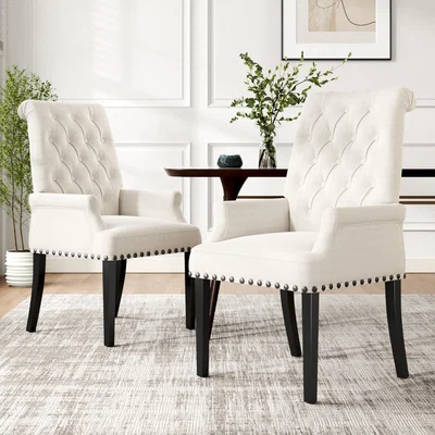 The Range Linen Upholstered Dining Armchair - Beige-white