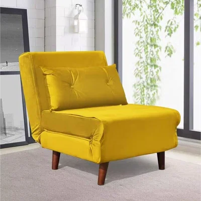 The Range Sofa Bed Chair Velvet Fabric Armchair Sleeper Chair Chaise Pull Out - yellow