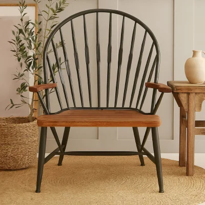 The Range New Foundry Walnut Wood And Metal Armchair - Brown