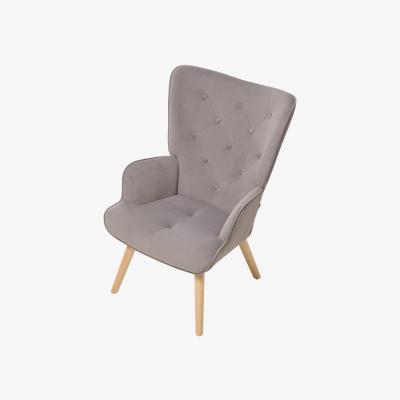 The Range High-Back Flannel Lounge Chair with Wooden Legs - Grey