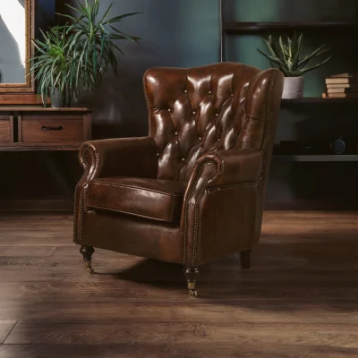 The Range Victor Brown Leather Scroll Armchair - Brown