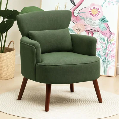The Range HOMCOM Upholstered Armchair with Lumbar Pillow and Thick Padded Seat - Green
