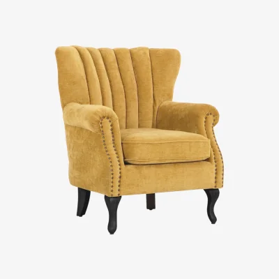 The Range Elegant Chenille Armchair with Rubberwood Legs - Yellow