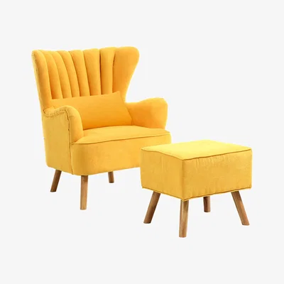 The Range Faux Wool Upholstered Armchair with Matching Footstool Set - Yellow