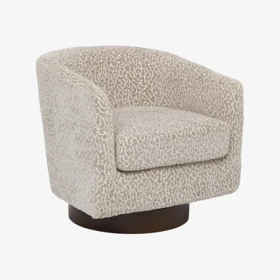 The Range Swivel Upholstered Barrel Armchair with Padded Armrests - Light Brown