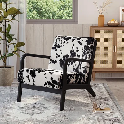 The Range Wood Frame Black and White Spots Velvet Upholstered ArmchairWood Frame Black and - White