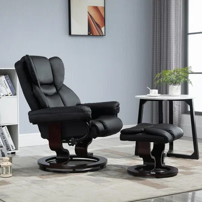 The Range Modern Padded Manual Reclining Armchair Sofa Chair with Footstool - Black