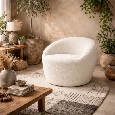 The Range Wyld Haus Cobh White Bouclé Round Armchair - Natural