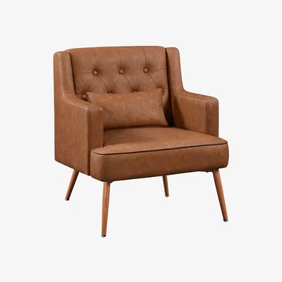 The Range Button-Tufted PU Leather Accent Armchair with Pillow - Retro Brown