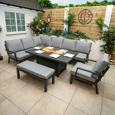 The Range Miami Deluxe Aluminium Rectangular Corner Firepit Table Bench Armchair - Anthracite Grey