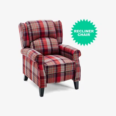 The Range Eaton Wing Back Fireside Check Fabric Recliner Armchair - Red
