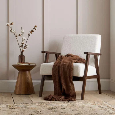 The Range Ellwood Boucle Linen Accent Armchair Fabric Wood - White
