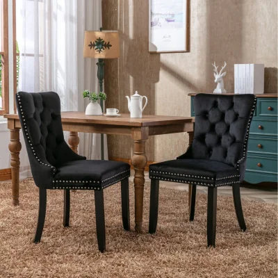 The Range Button Tufted Kitchen Lounge Chairs with Solid Wood Legs - Black